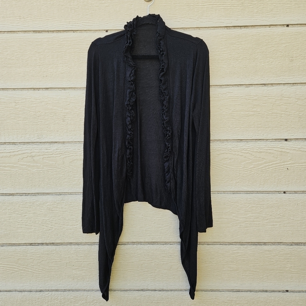 Adrienne Vittadini long line black lightweight cardigan with ruffle trim XL